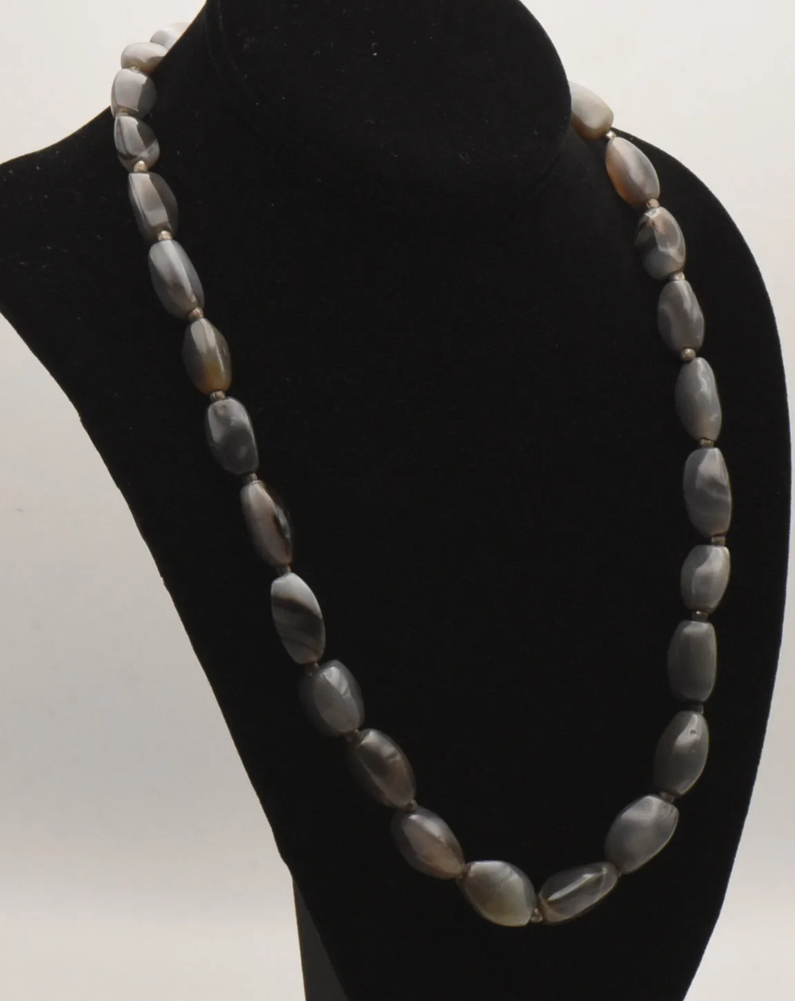 Gray Agate Beaded Necklace - 22.5"