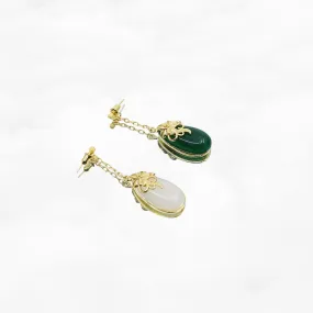 Green and White Asymmetrical Jade Dangles