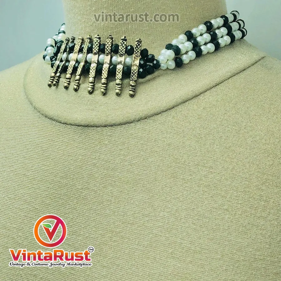 Green and White Beaded Multilayers Chains Tribal Necklace