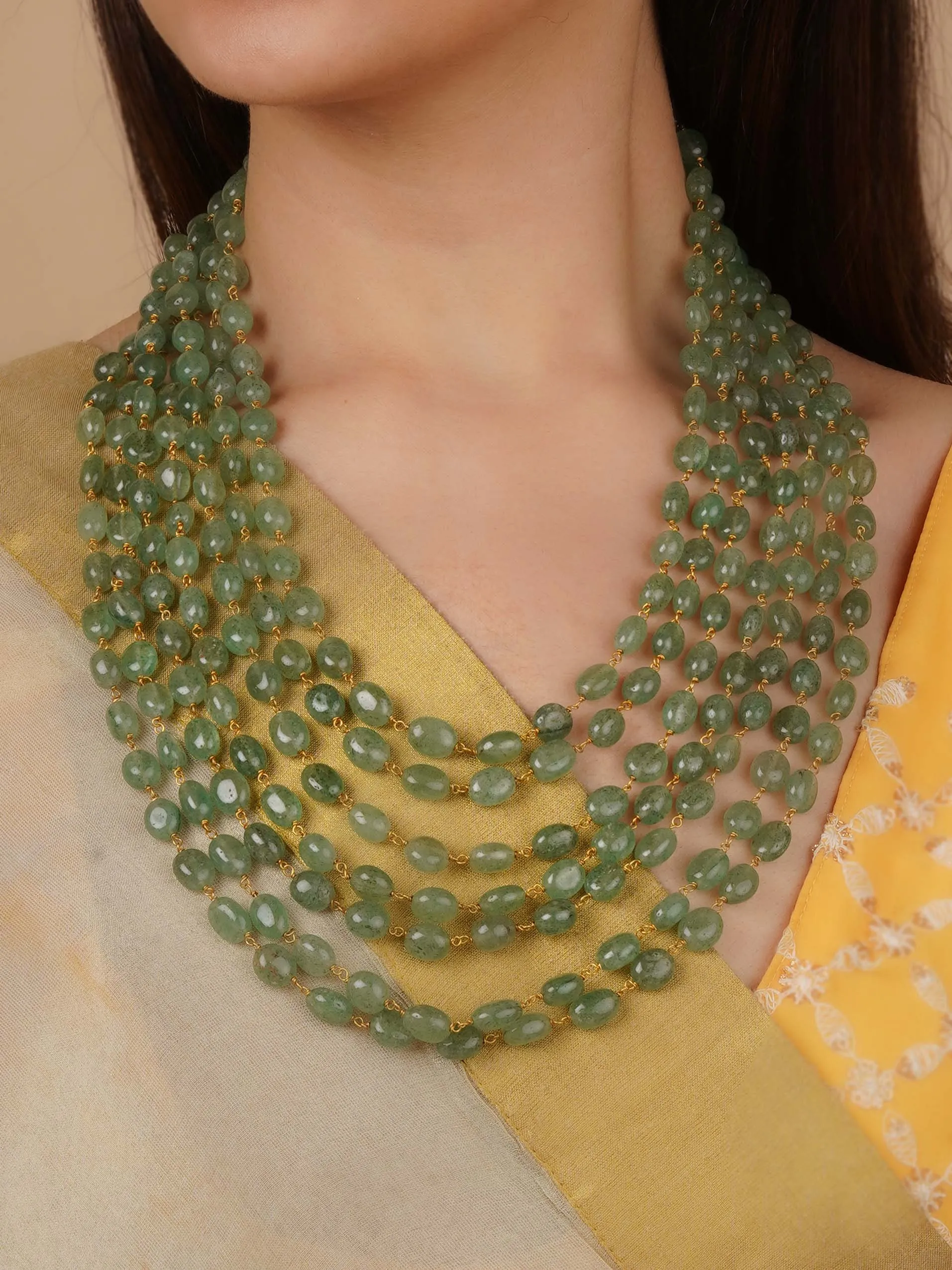 Green Color Gold Plated Necklace/Mala - MN468GR