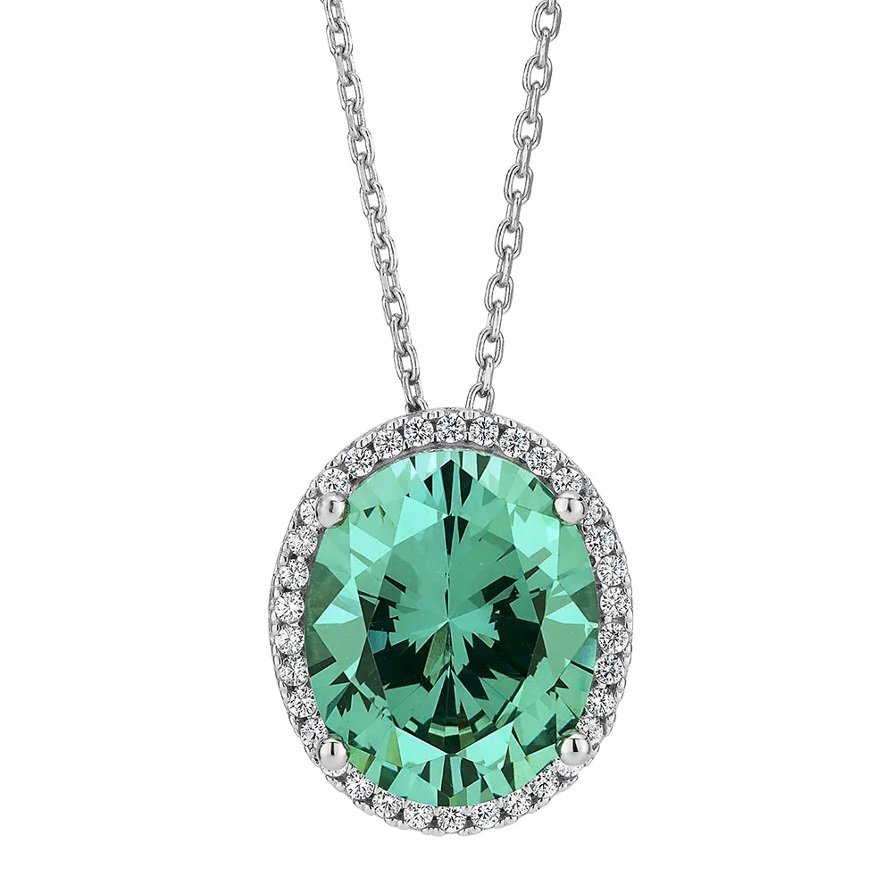 Halo necklace with ocean green simulant and 0.27 carats* of diamond simulants in sterling silver