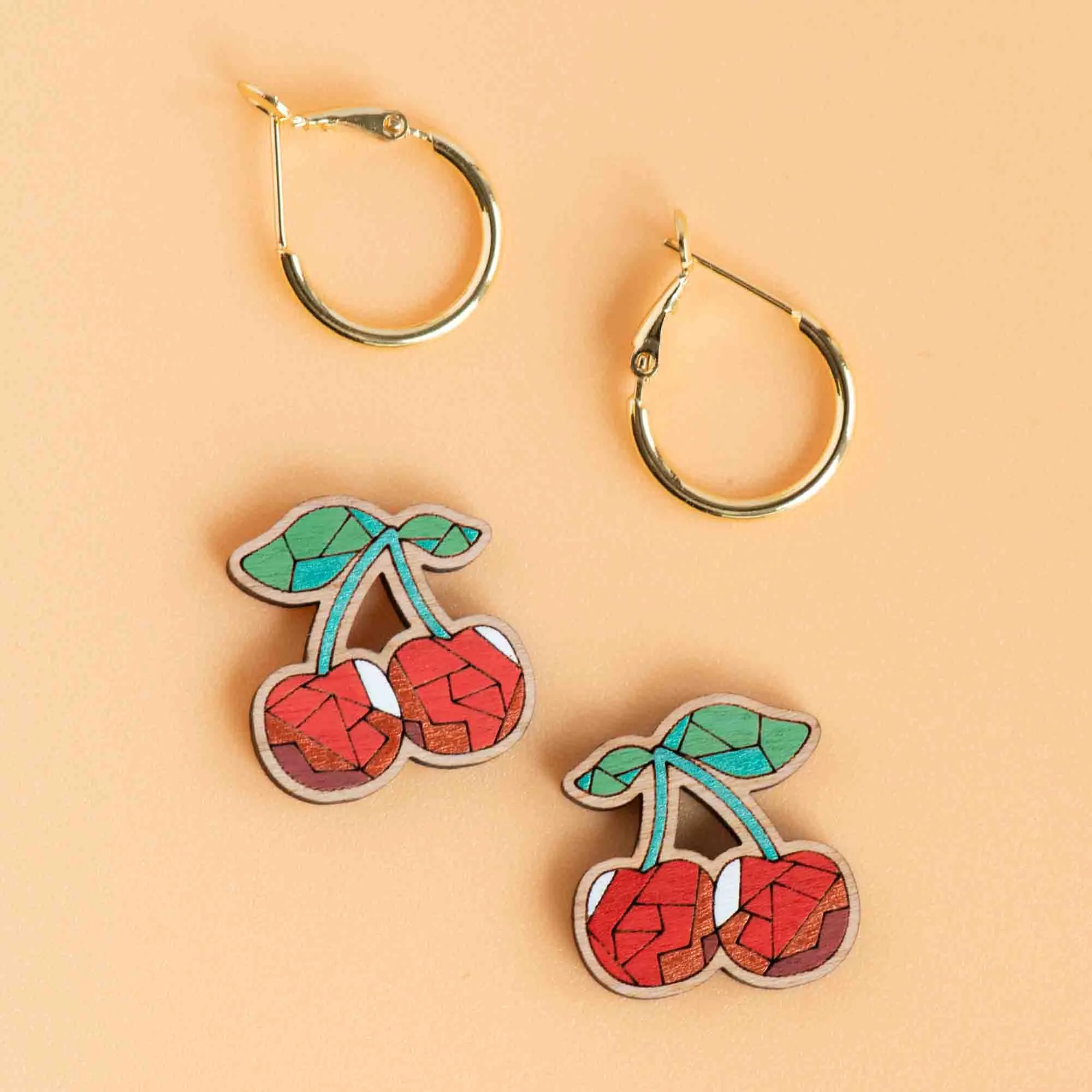 Hand-Painted Geometric Cherry Hoop Earrings - PET15261H