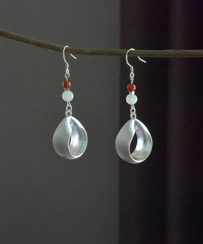 Handmade Retro Jade Patchwork Silver Drop Earrings LY9142