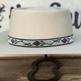 Hatband B2-L | 11 Row Stretch Pearl with Red/Pink Rose