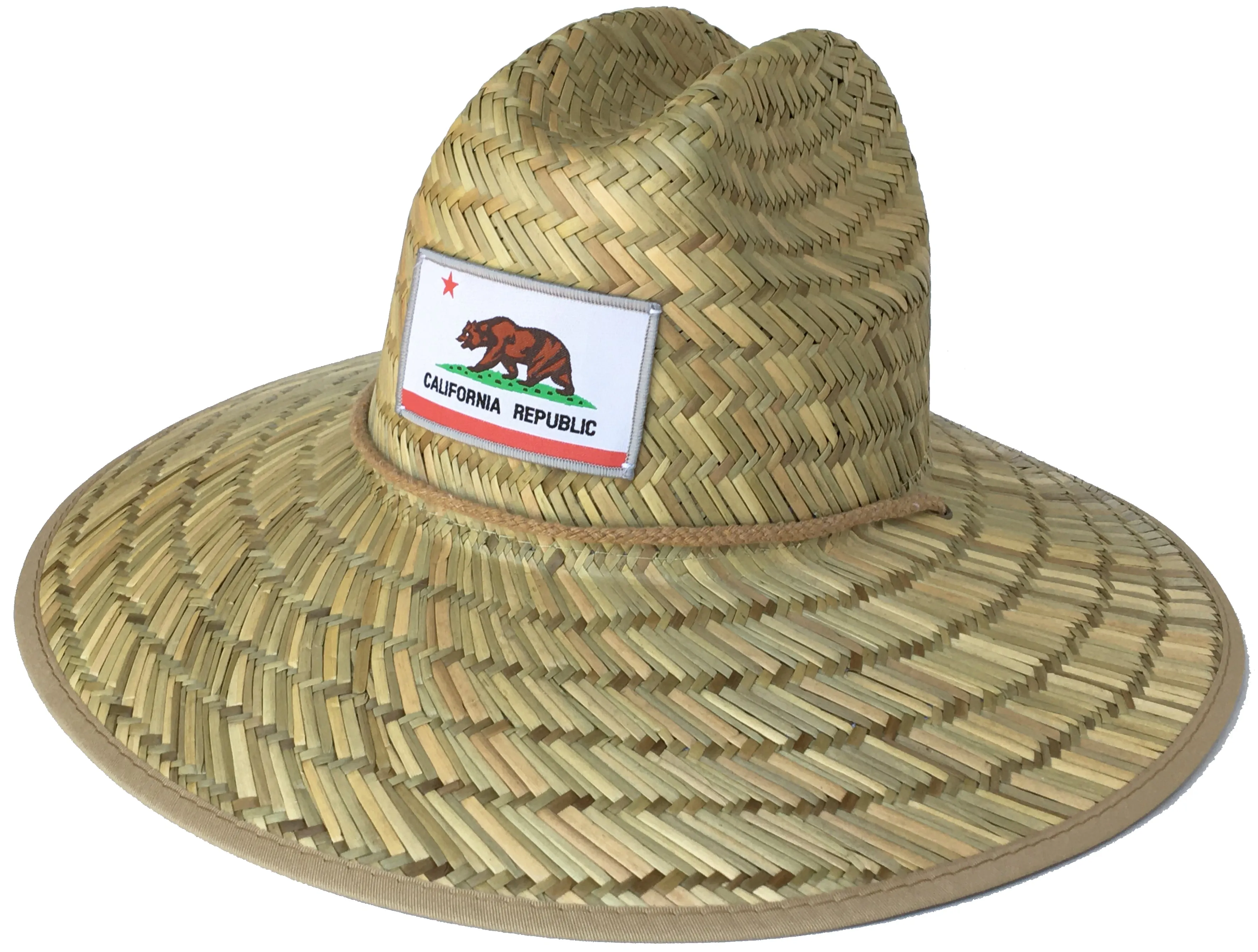 Headchange Wide Brim Straw Lifeguard Hat White California Republic Flag