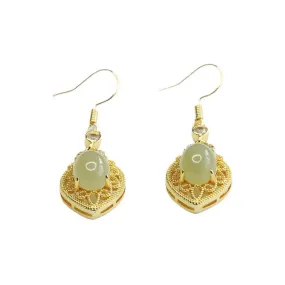 Heart-Shaped Hotan Jade Earrings with Sterling Silver Hooks