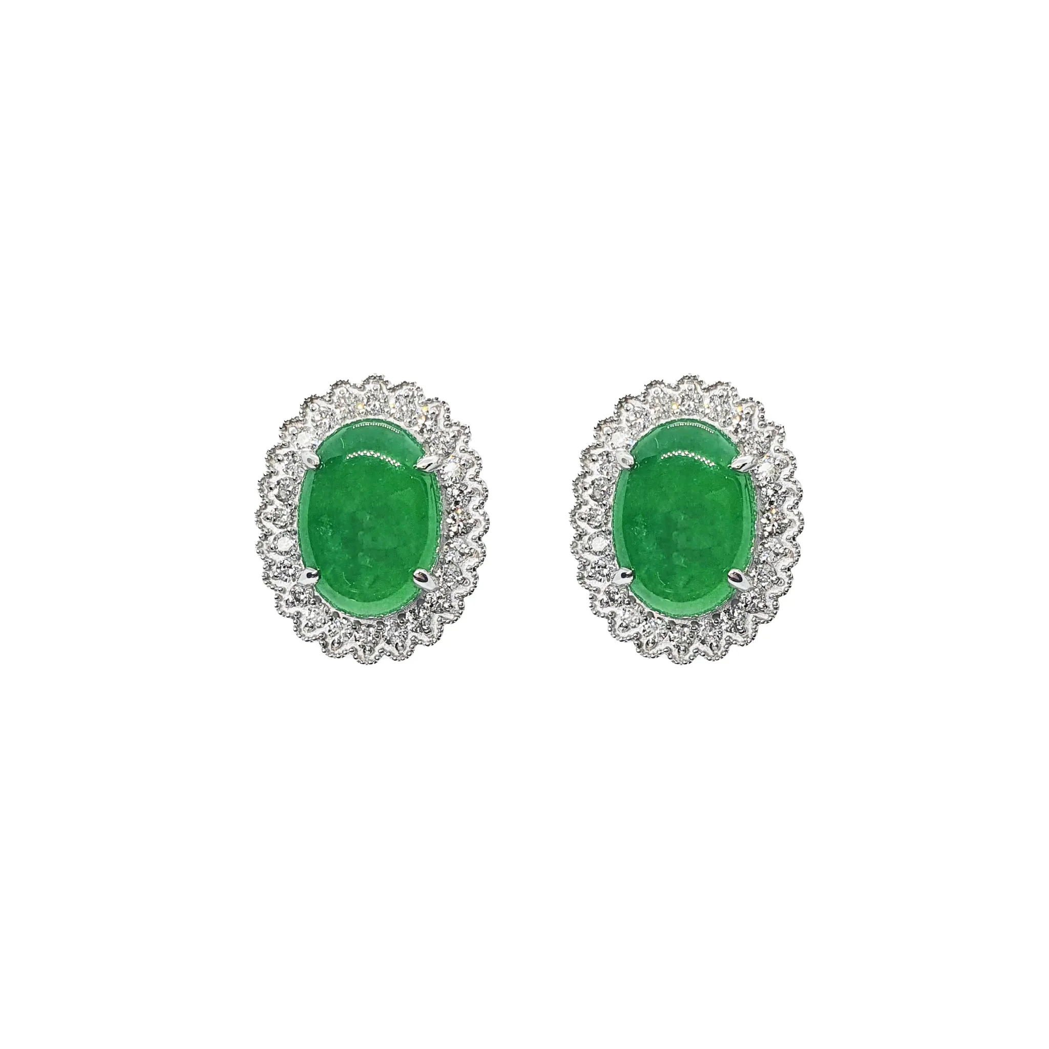 Heja Milgrain Halo Earrings - Green Oval 2021-091