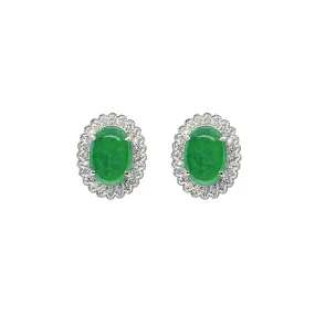 Heja Milgrain Halo Earrings - Green Oval 2021-091