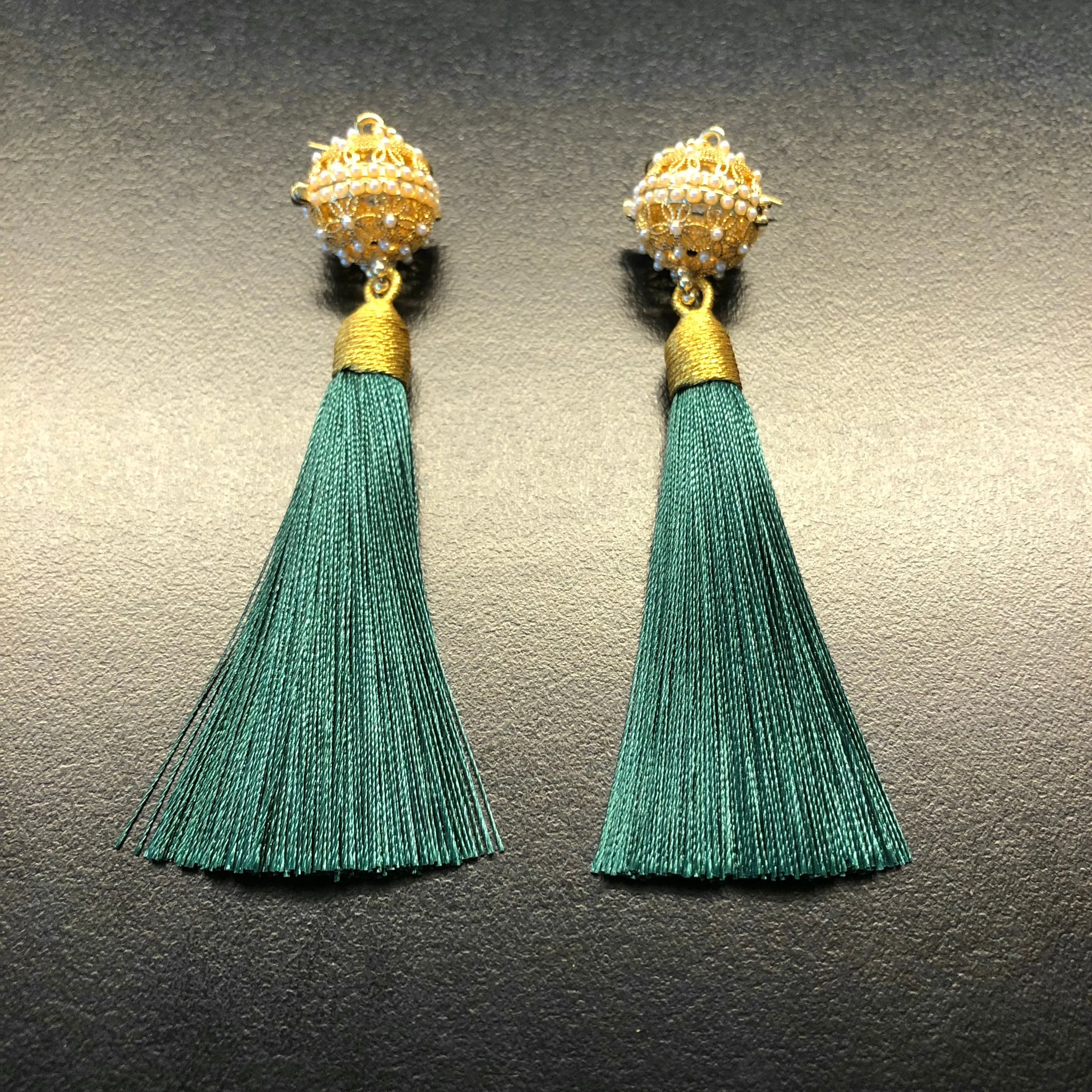 Herbal Locket Silk Tassel Earrings - Jade Green