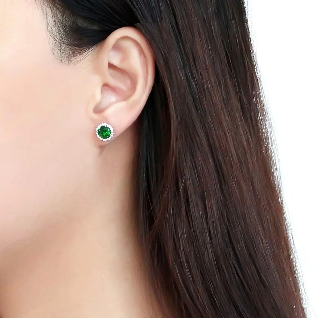 High polished (no plating) Stainless Steel Earrings with Synthetic Synthetic Glass in Emerald for Women Emerald Stone Color Style DA211