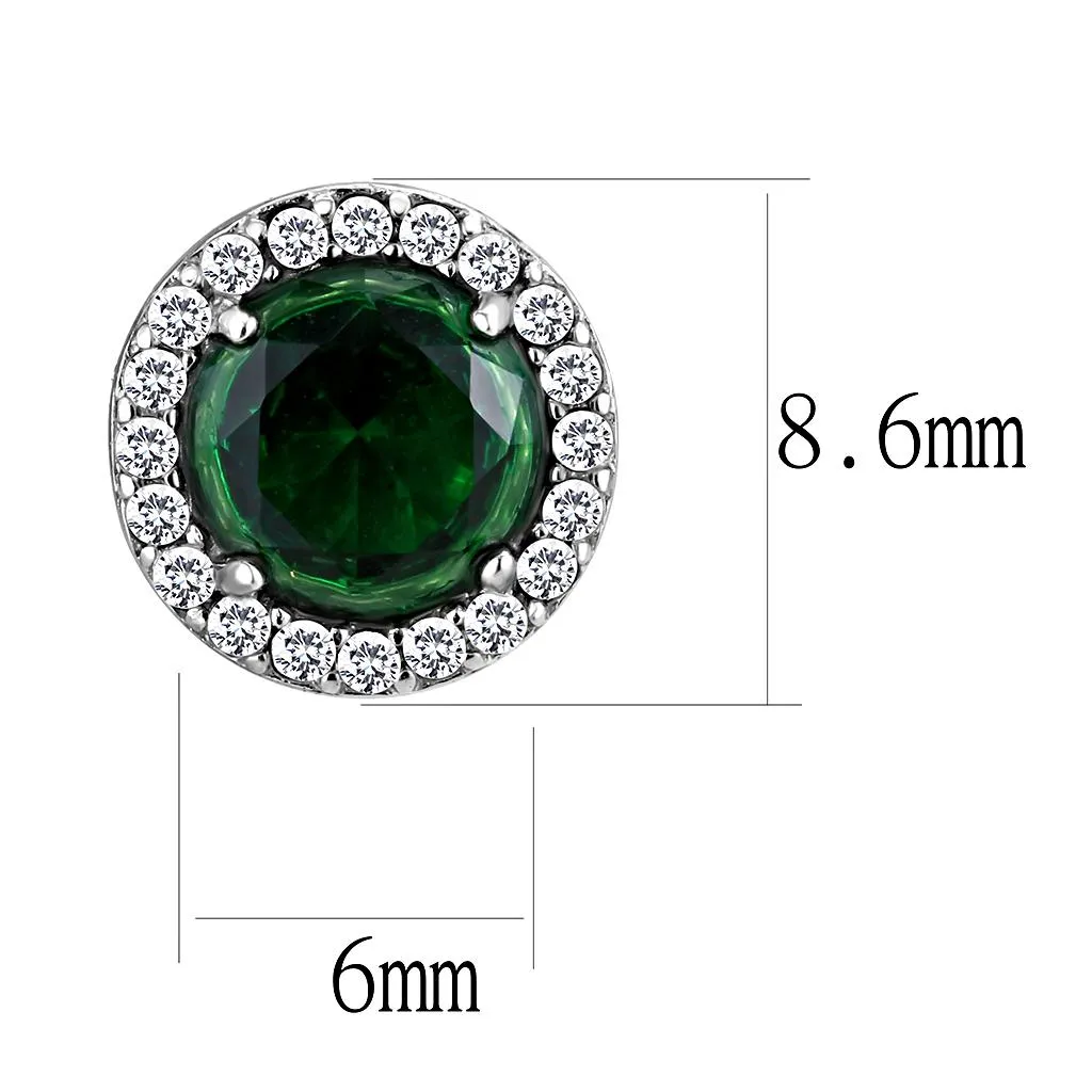 High polished (no plating) Stainless Steel Earrings with Synthetic Synthetic Glass in Emerald for Women Emerald Stone Color Style DA211