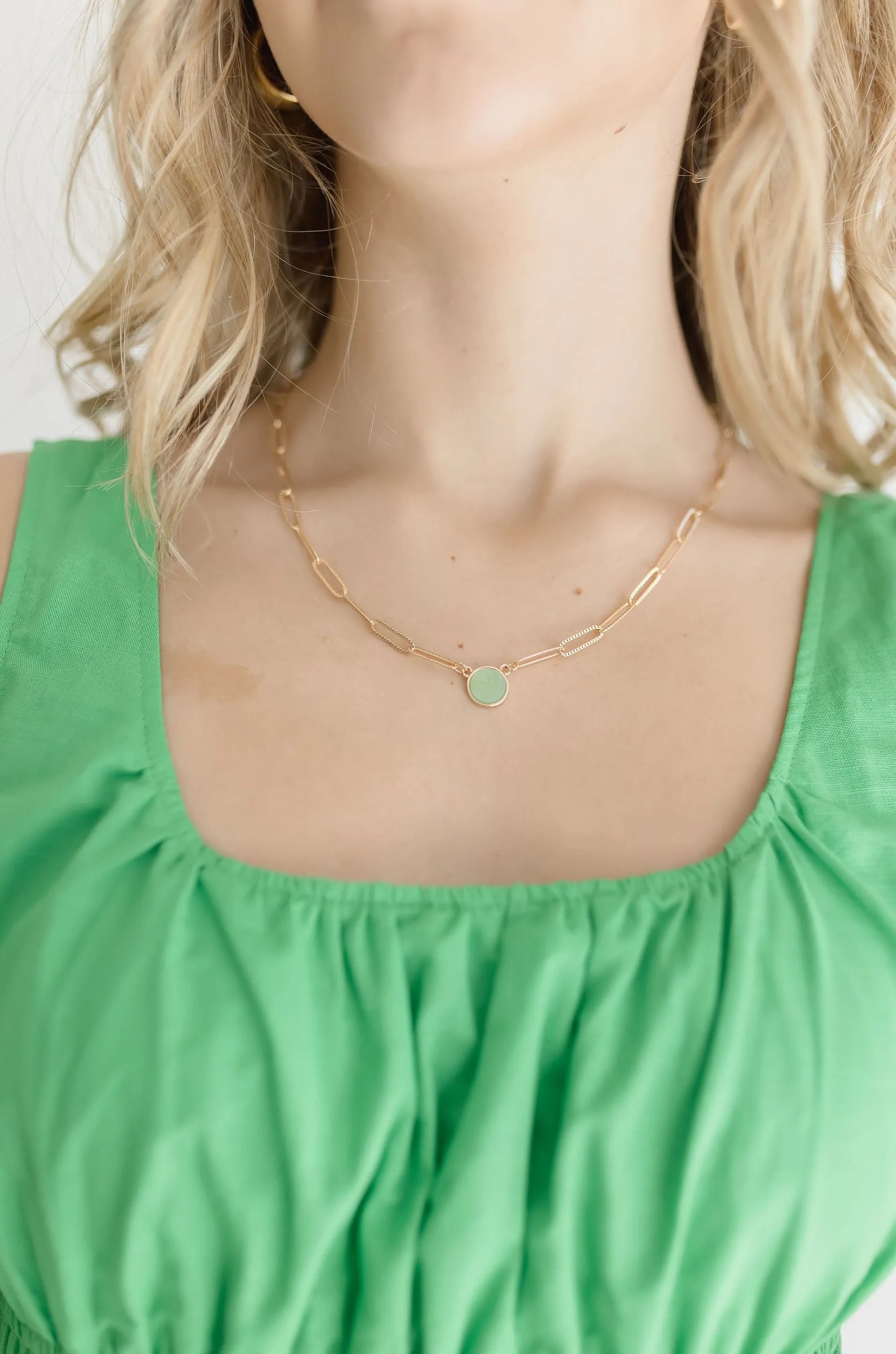 Hillary Chain Link Stone Necklace Green