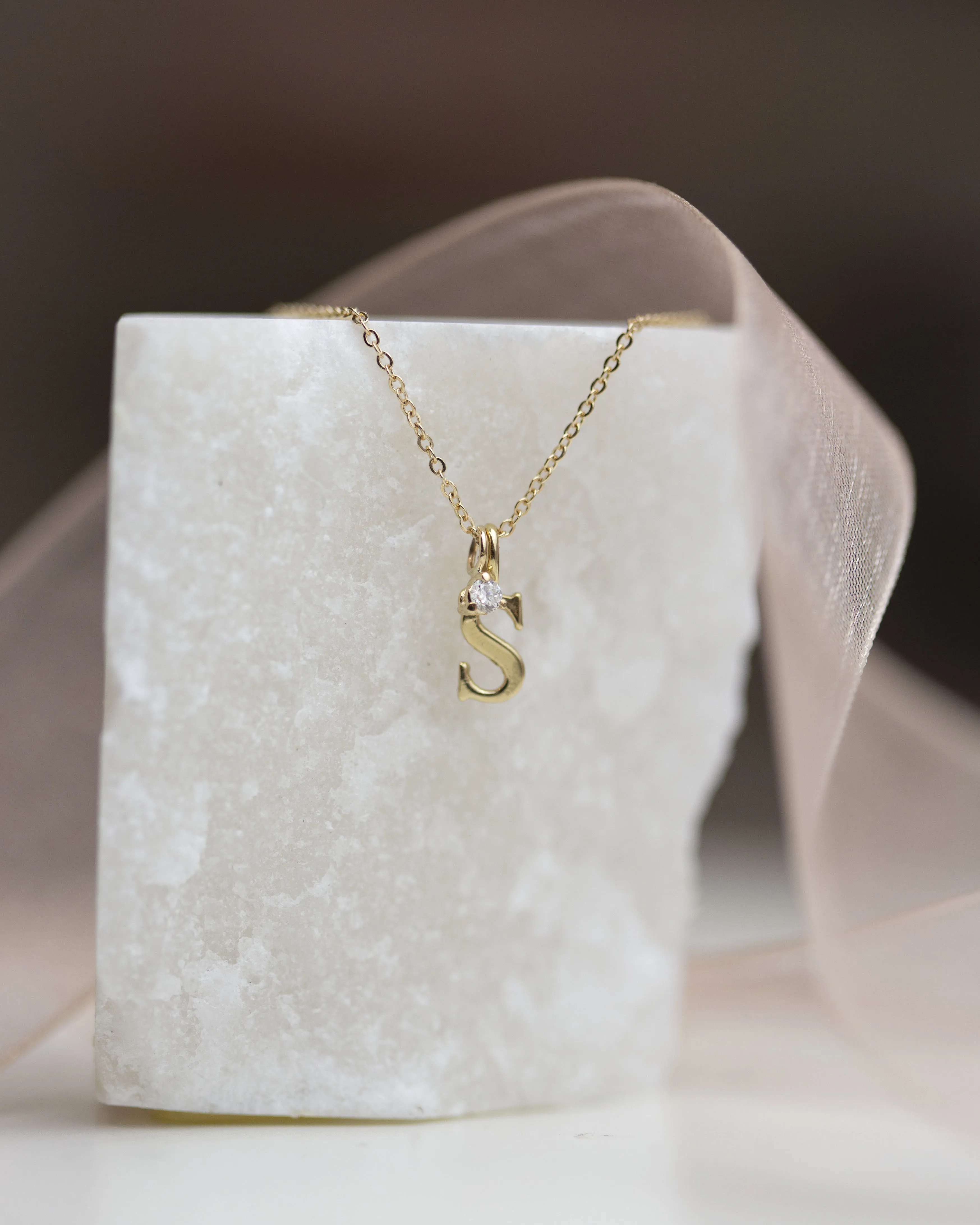 Initial Charm with  Baby Diamond Solitaire Necklace