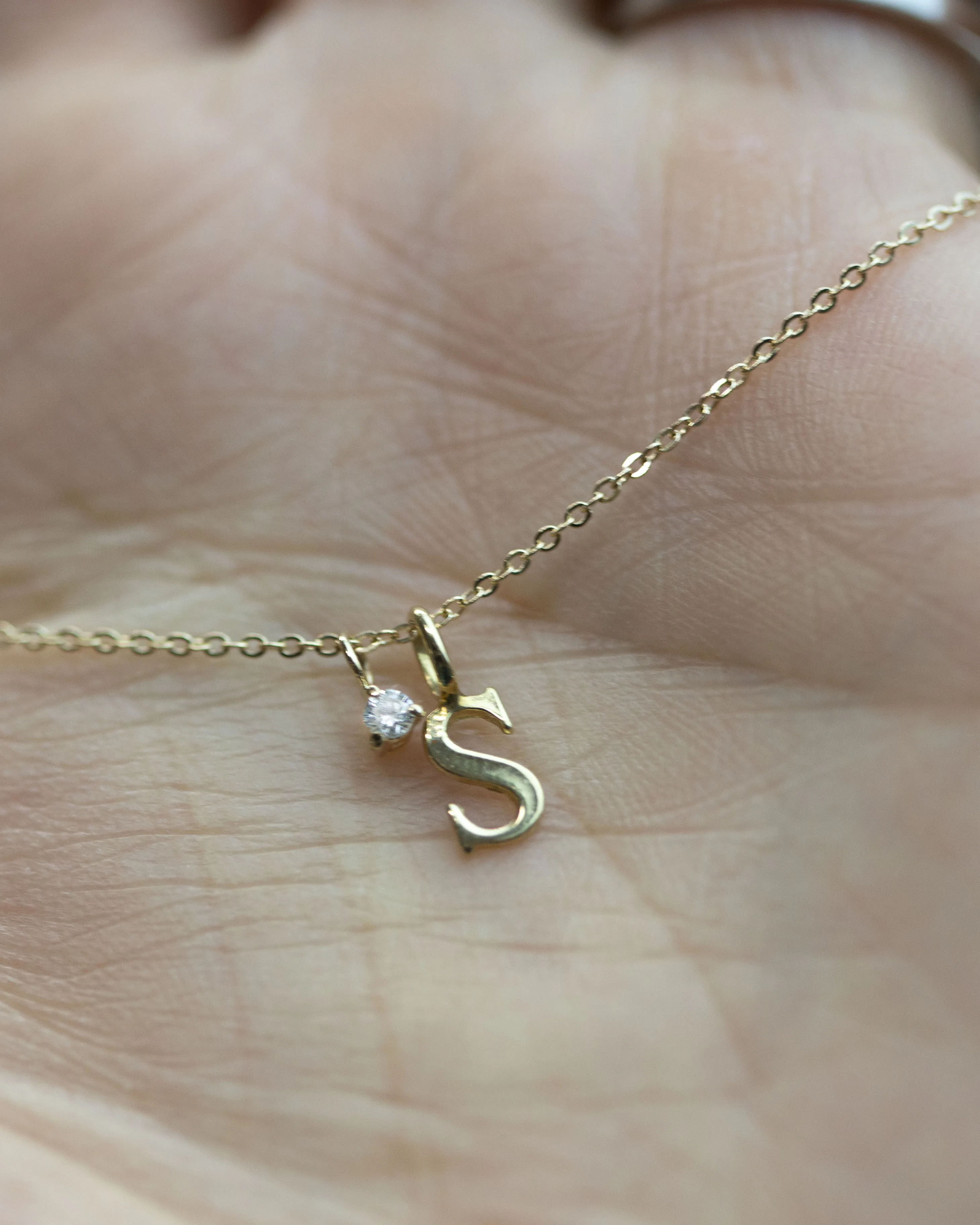 Initial Charm with  Baby Diamond Solitaire Necklace