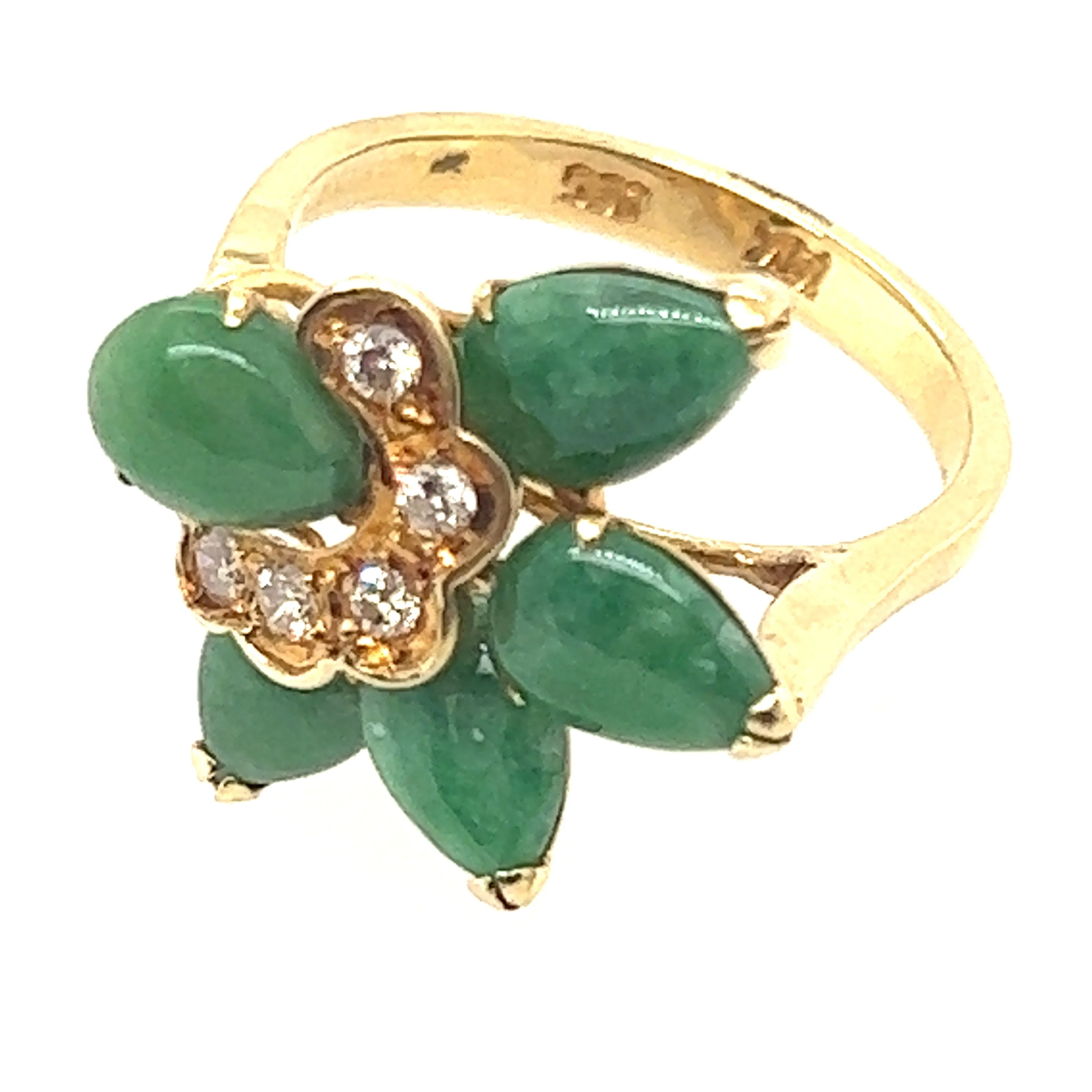 Jade & Diamond 14ct Yellow Gold Dress Ring