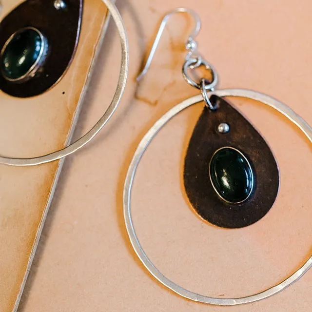 Jade, Copper and Argentium Mixed Metal Hoop Earrings