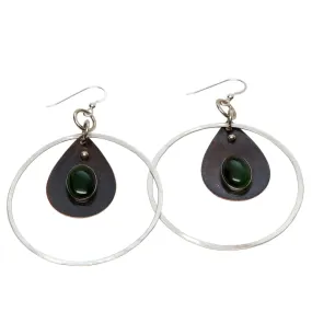 Jade, Copper and Argentium Mixed Metal Hoop Earrings