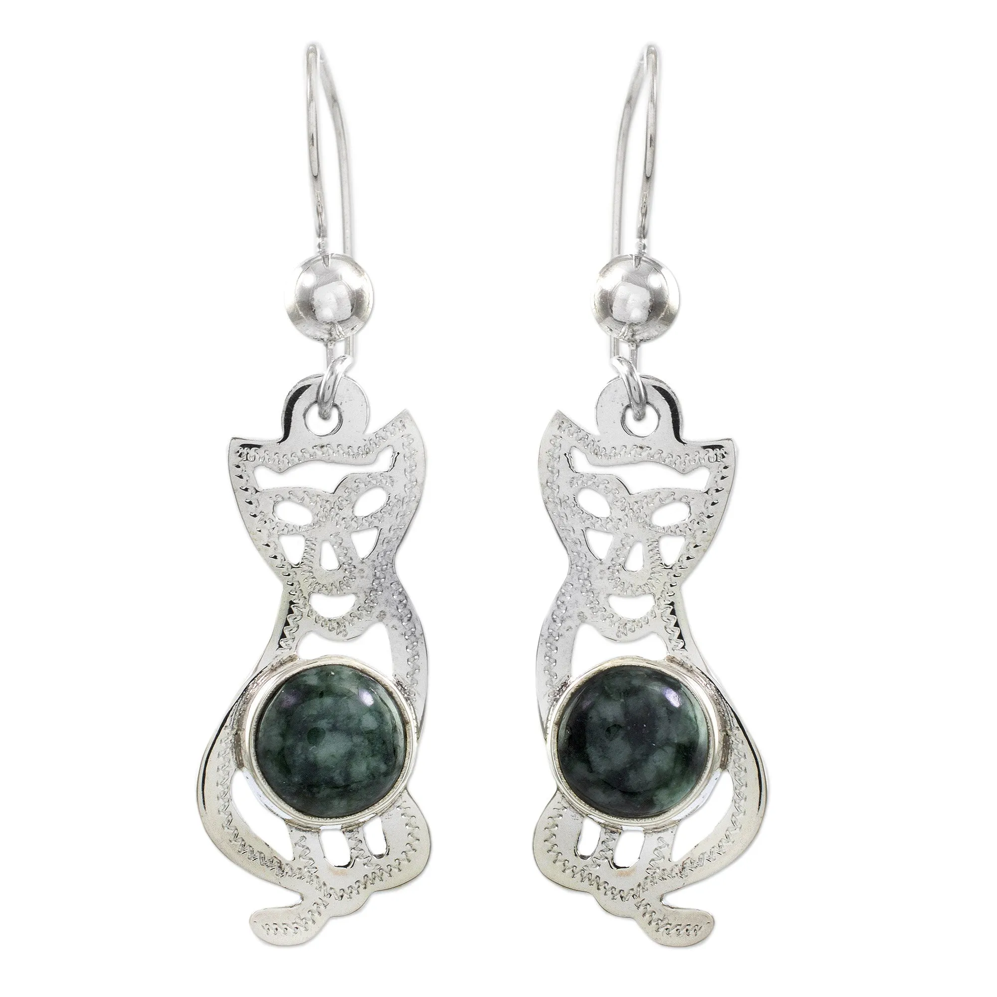 Jade dangle earrings - Mystic Green Cats | NOVICA