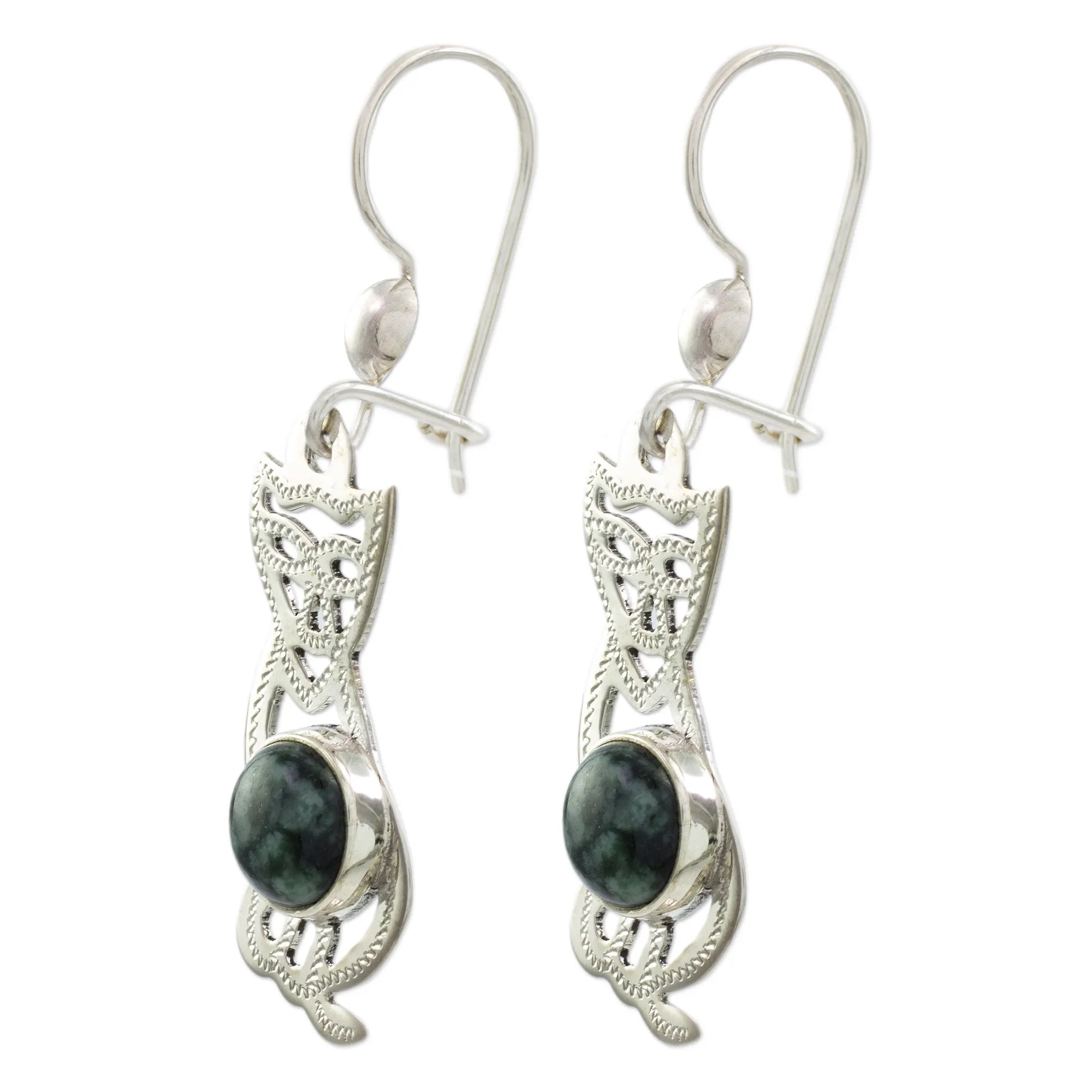 Jade dangle earrings - Mystic Green Cats | NOVICA