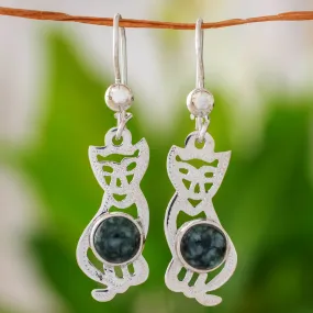 Jade dangle earrings - Mystic Green Cats | NOVICA