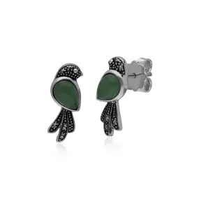 Jade Ohrringe, Sterlingsilber 1ct Jade & 0.09ct Markasit Vogel Ohrringe