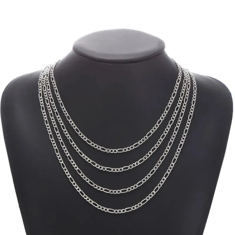 JC - Men’s Figaro Chain Necklace: Silver stainless steel, punk hip-hop style