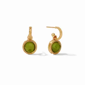 Julie Vos Fleur-de-Lis Jade Green Hoop and Charm Earrings