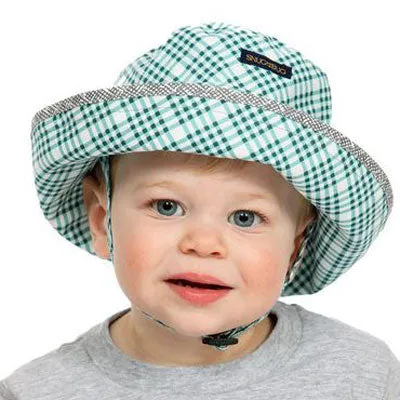 Kids Adjustable Sun Hat, in sizes infant to 8 years, blue green plaid print