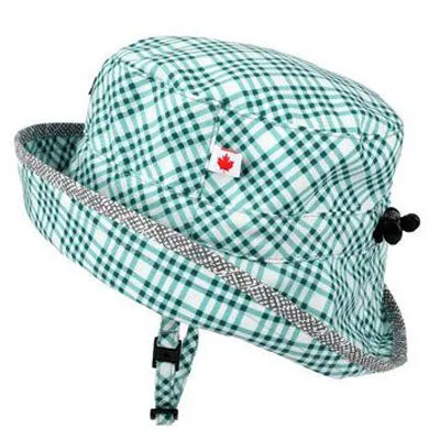 Kids Adjustable Sun Hat, in sizes infant to 8 years, blue green plaid print