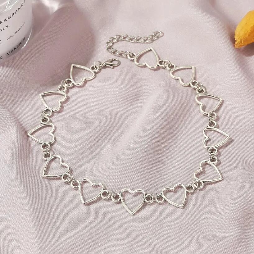 Kpop Harajuku Goth Metal Hollow Heart Neck Chains Choker Necklaces For Women Egirl Party Cosplay Aesthetic Accessories Jewelry