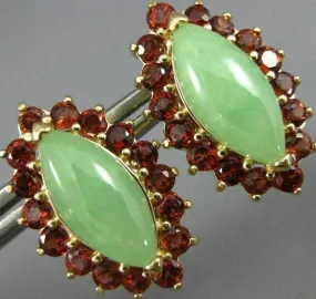 LARGE 6.40CT AAA JADE & GARNET 14KT YELLOW GOLD 3D MARQUISE STUD EARRINGS #26559