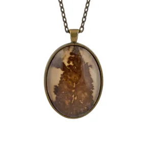 Leaf Print Necklace 34, glass cameo in vintage bronze setting