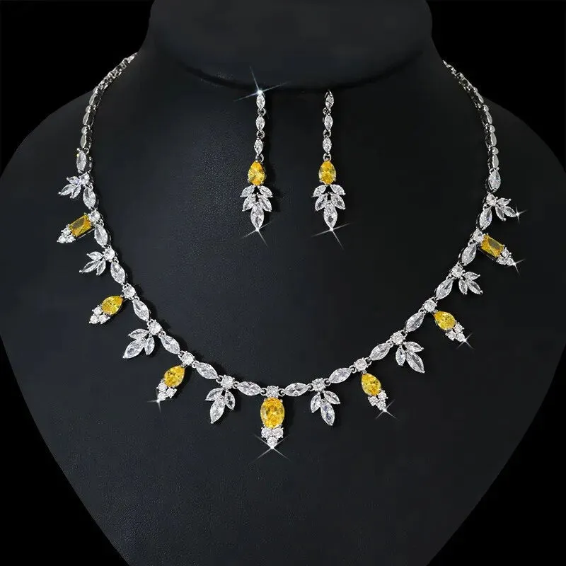 Leaf Water Drop Bridal Necklace Set