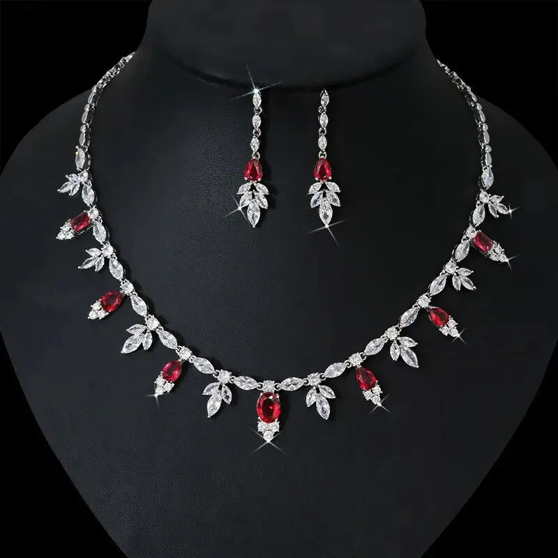 Leaf Water Drop Bridal Necklace Set