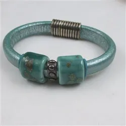 Leather Bracelet in Mystic Jade  Leather & Handmade Accents