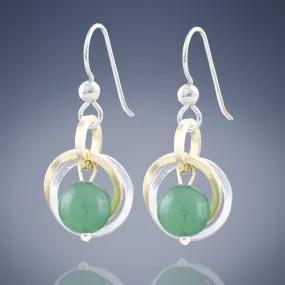 Light Green Aventurine Genuine Gemstone Two Tone Dangle Earrings in Sterling Silver and 14K Gold Fill