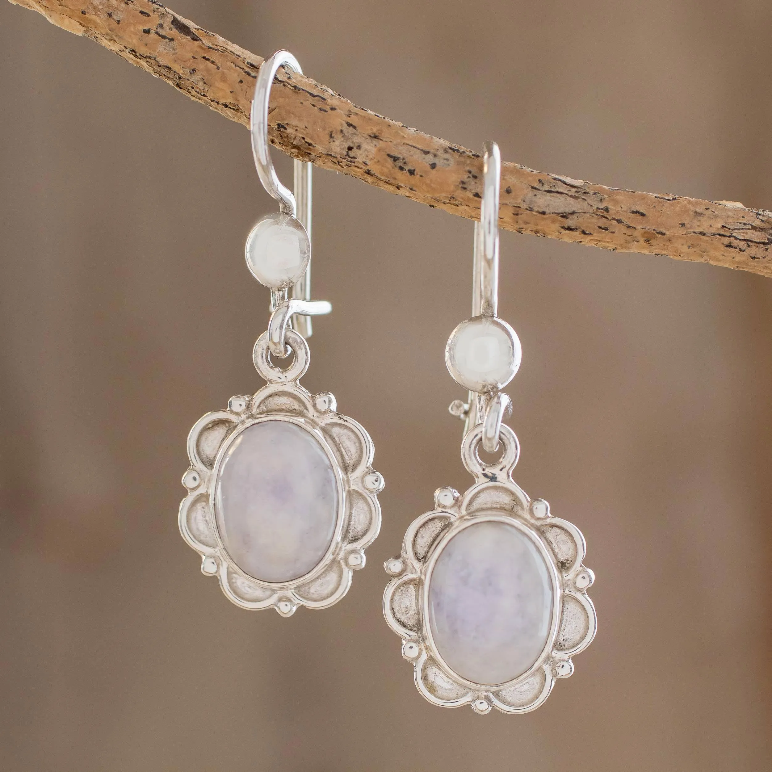 Lilac Princess of the Forest Floral Sterling Silver and Lilac Jade Earrings