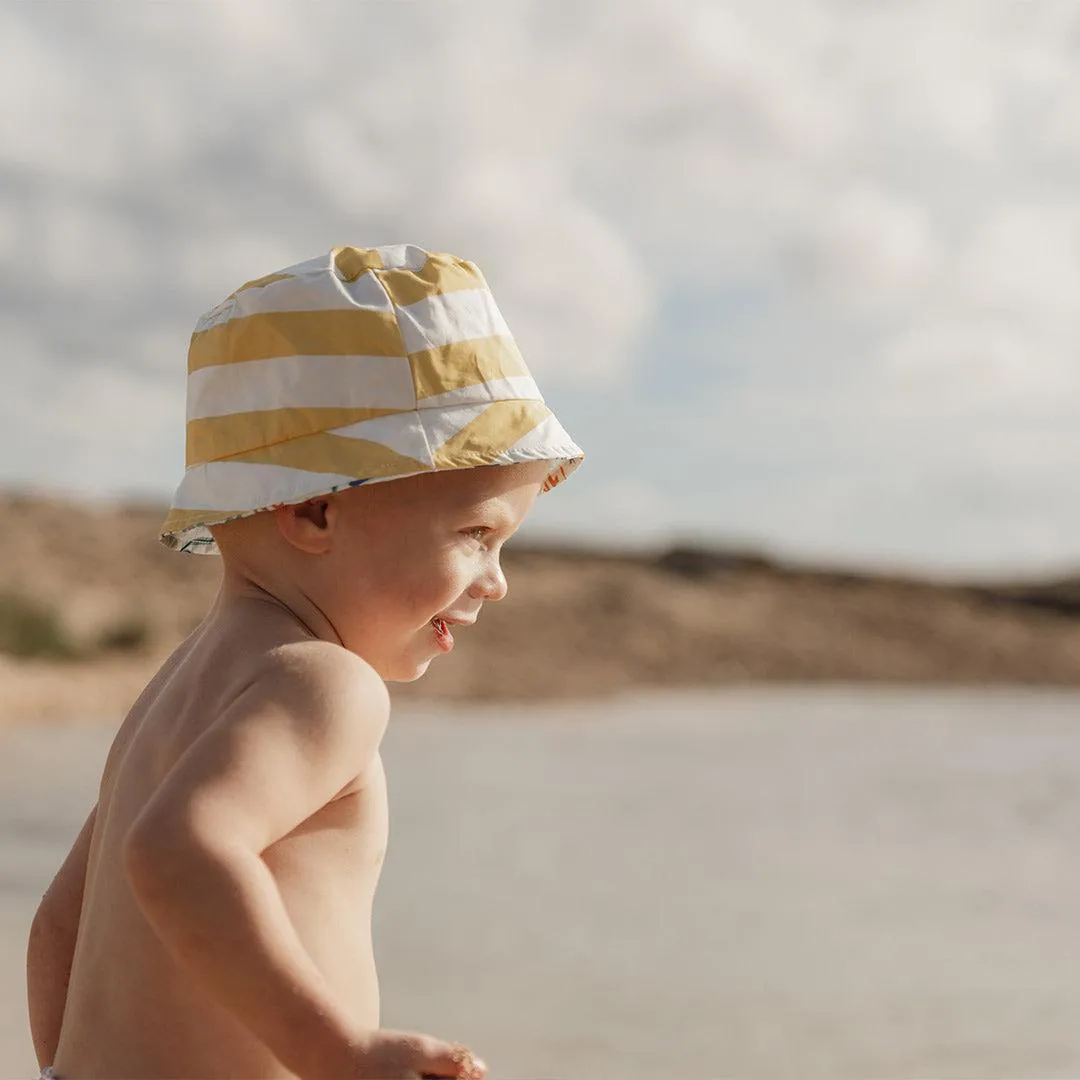 Little Dutch Reversible Sun Hat - Honey Stripes / Ocean Dreams