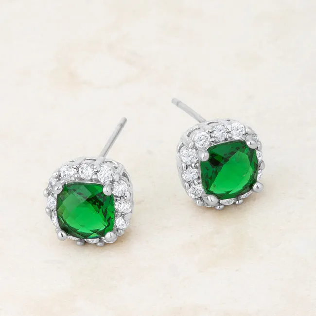 Liz Emerald Cushion Halo Stud Earrings | 2ct