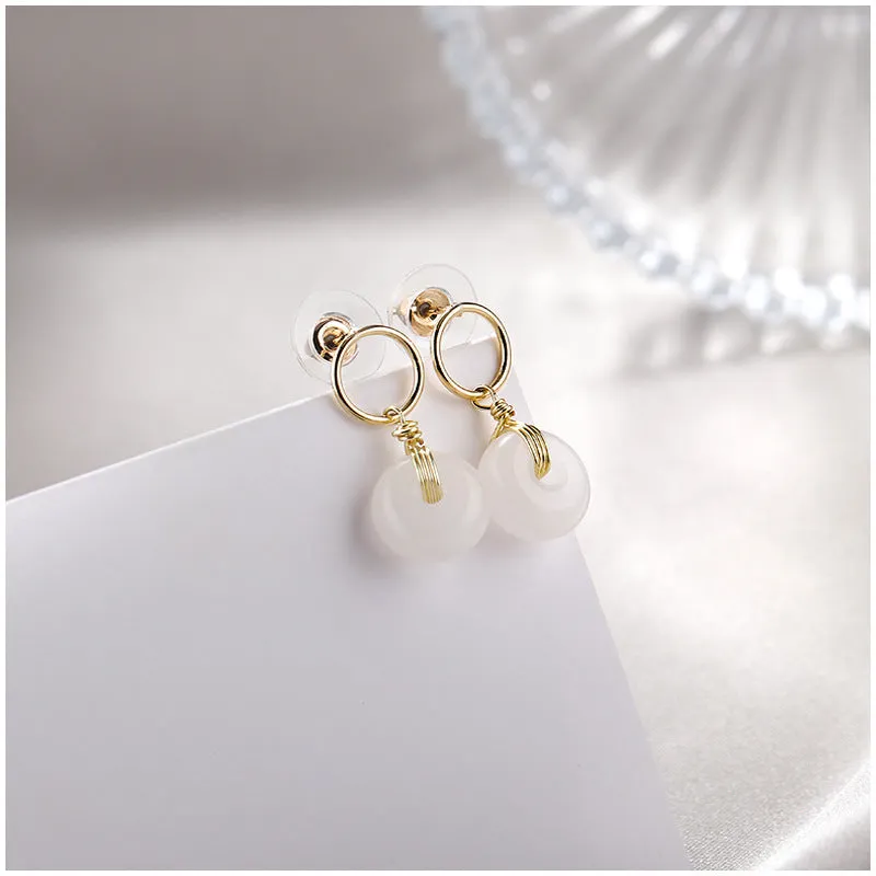 Luxurious White Jade Earrings with Sterling Silver Needle