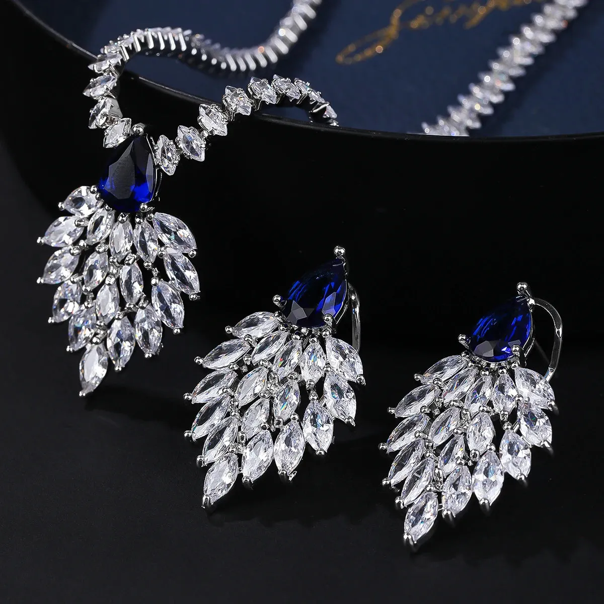 Luxury Cubic Zirconia Green Blue Color Bridal Jewelry Sets for Wedding Collection Banquet Costume Accessories CN10641