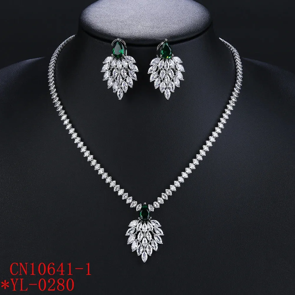 Luxury Cubic Zirconia Green Blue Color Bridal Jewelry Sets for Wedding Collection Banquet Costume Accessories CN10641