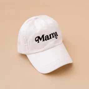 Mama - (Italic) - White Baseball Cap w/ Black Thread