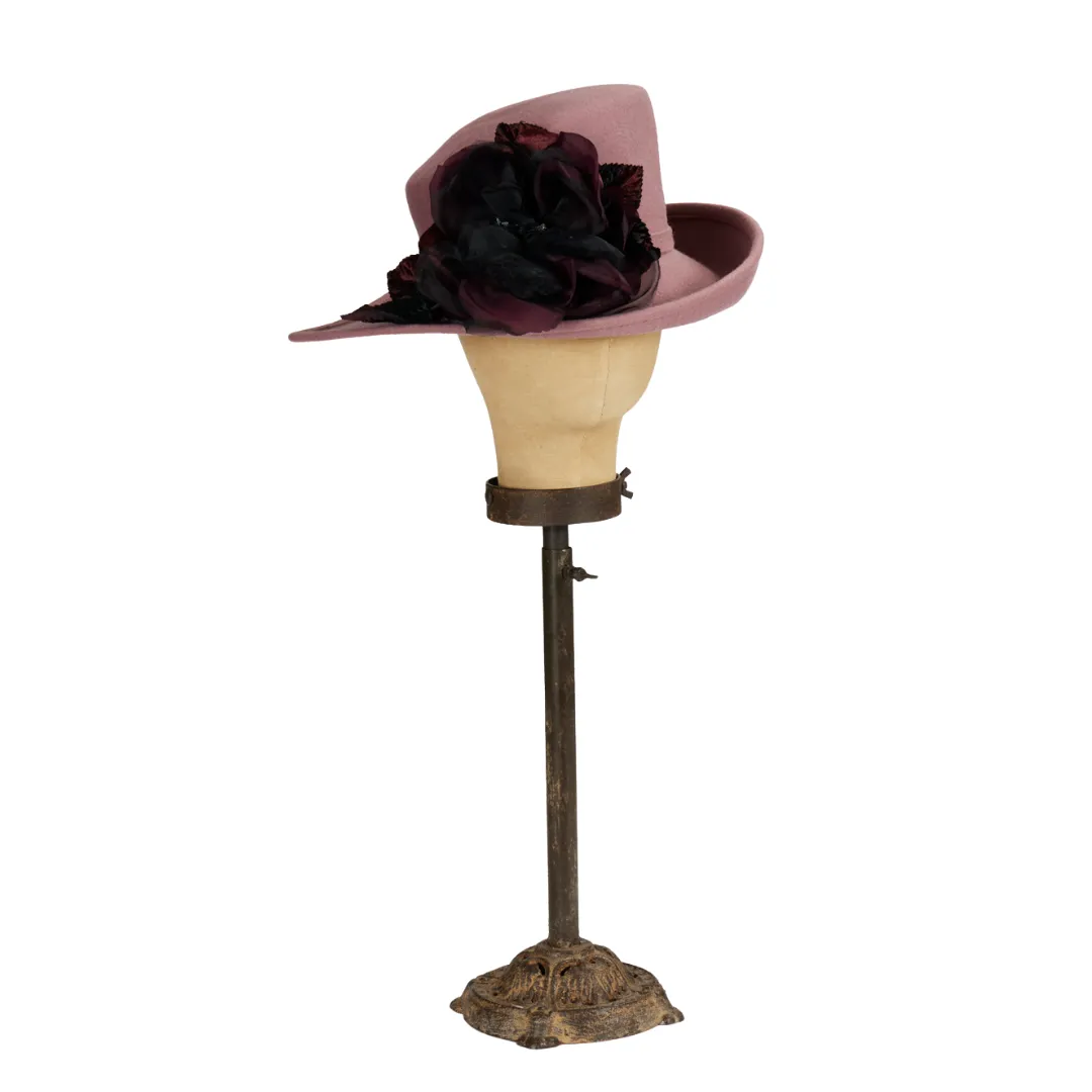 Mauve & Wine Wool Felt Hat with Silk & Velvet Trim