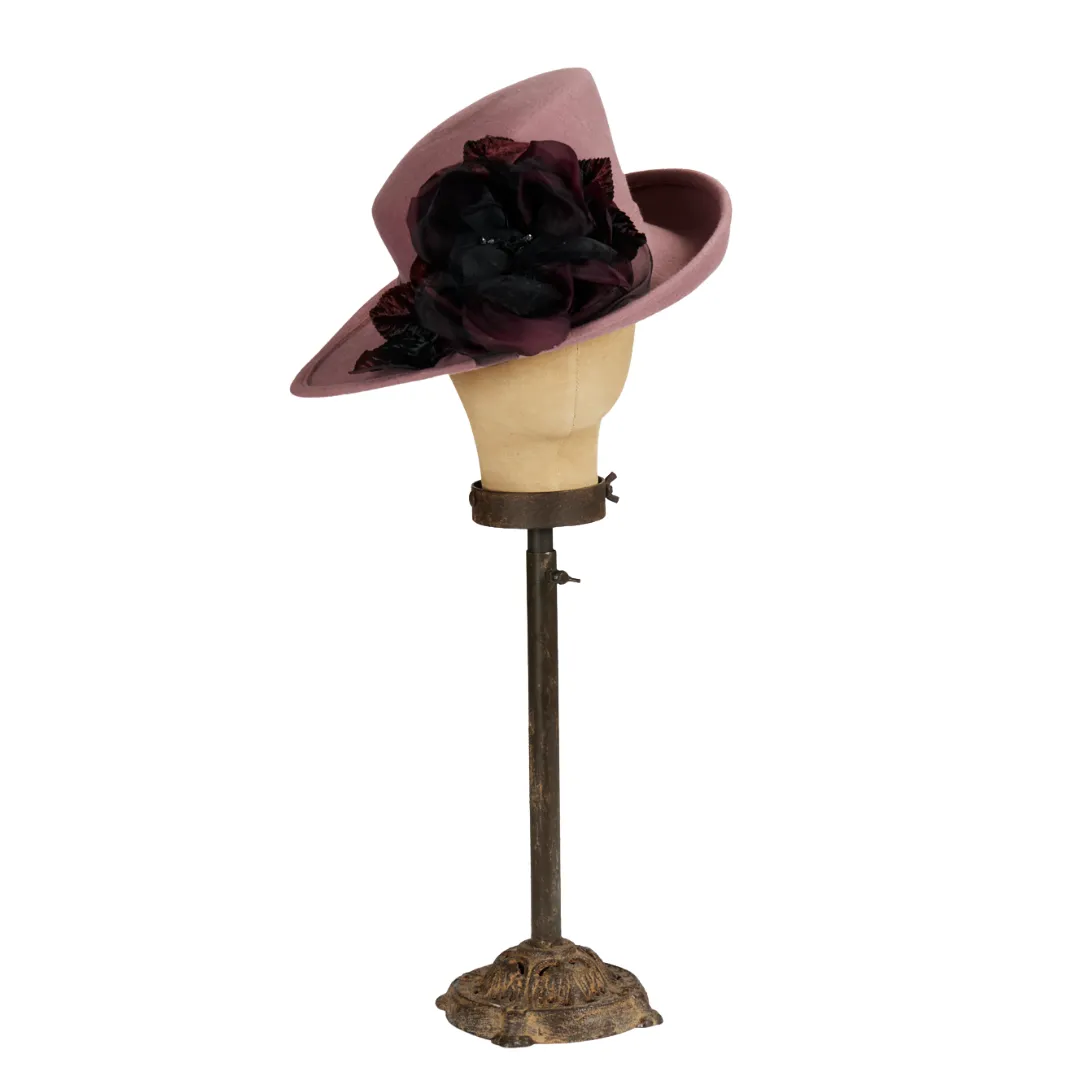 Mauve & Wine Wool Felt Hat with Silk & Velvet Trim