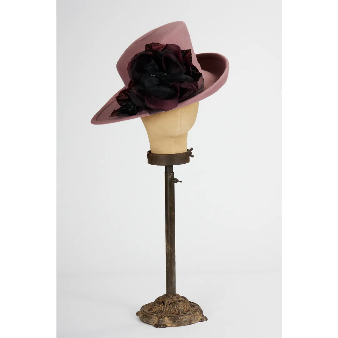 Mauve & Wine Wool Felt Hat with Silk & Velvet Trim