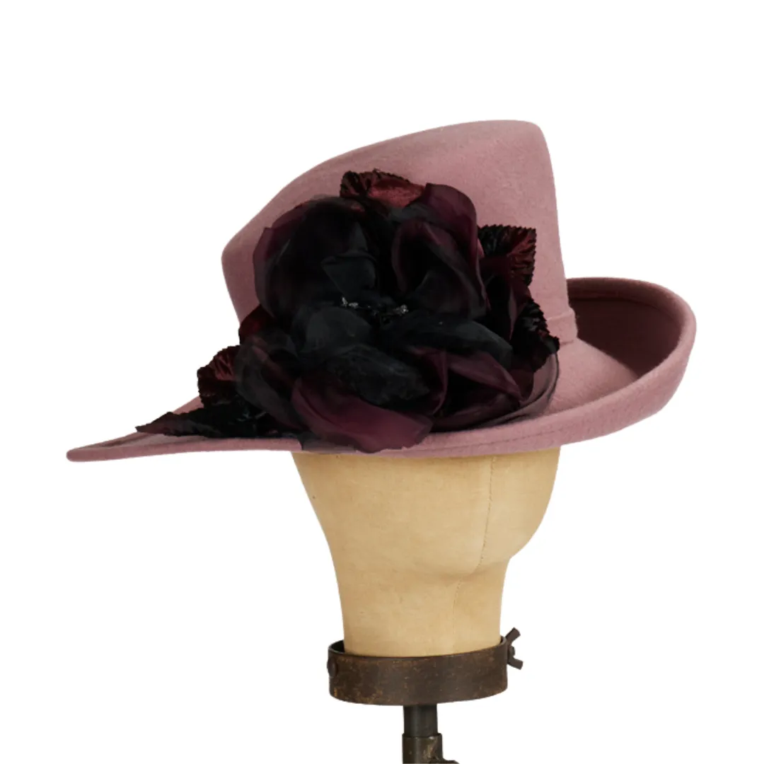 Mauve & Wine Wool Felt Hat with Silk & Velvet Trim