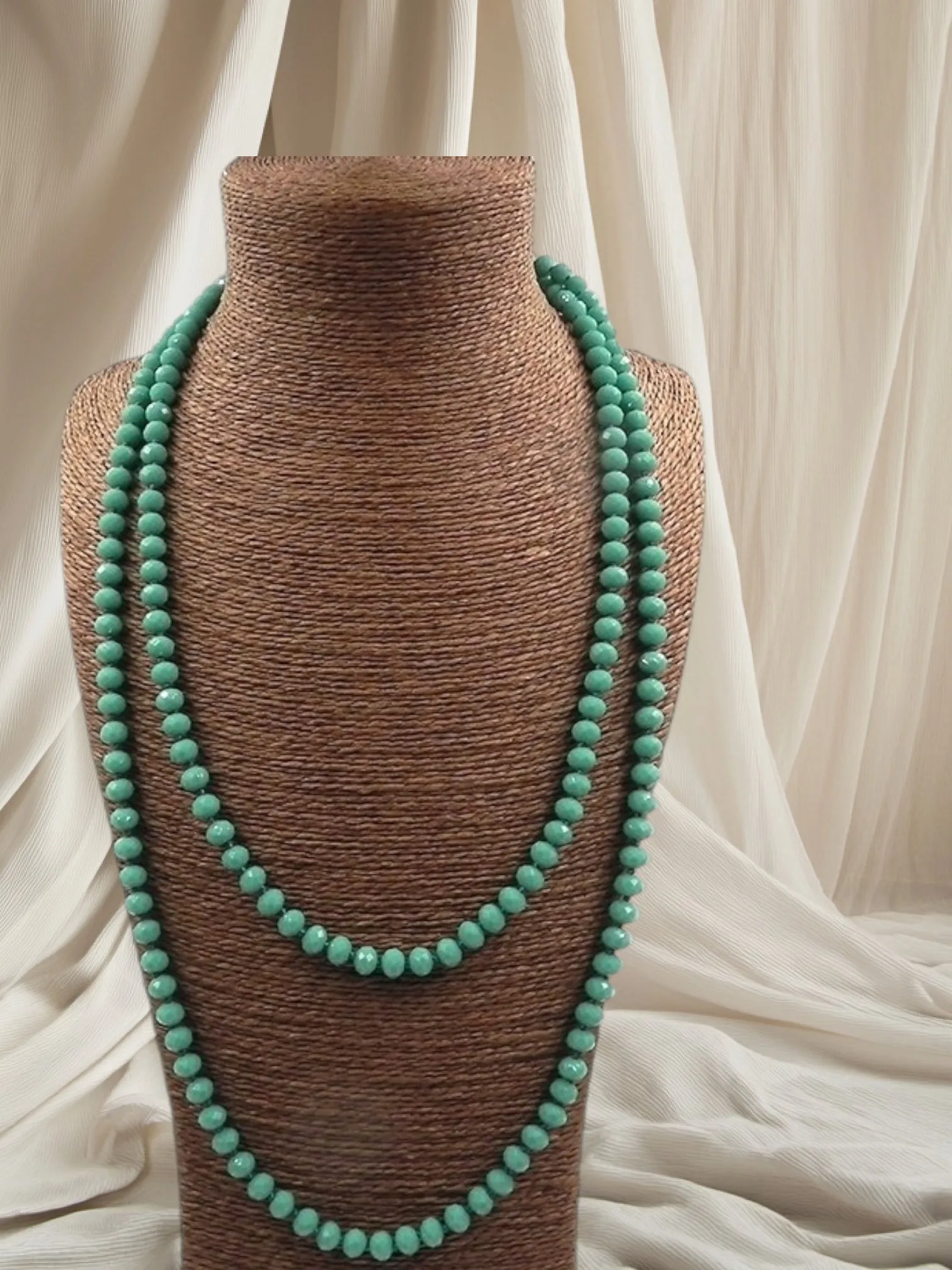 MCluxe - Long Glass Crystal Beaded Necklace - Teal