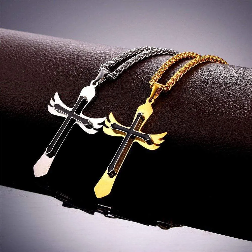 Men's Christian Necklace <br> Angel Cross