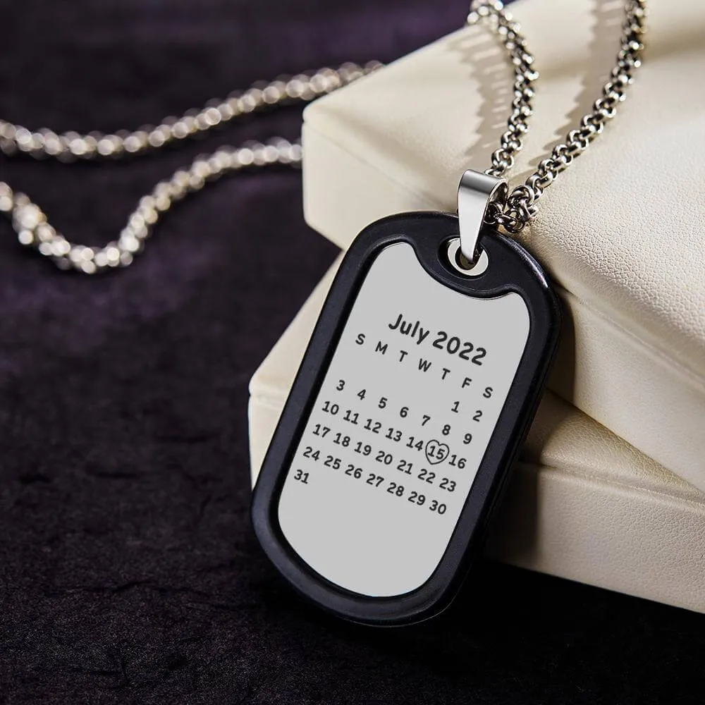 Men's Personalized Custom Photo Calendar Dog Tag Necklace